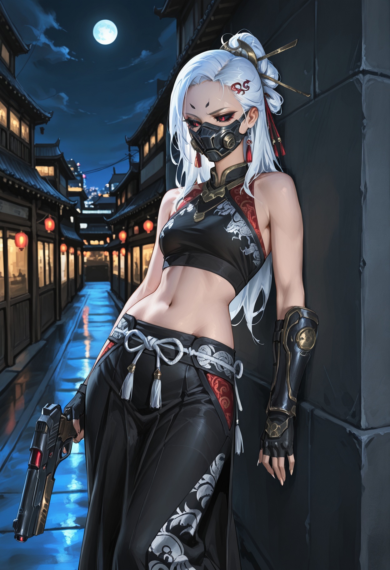 1girl,  black sclera,  red eyes on Tensor.Art