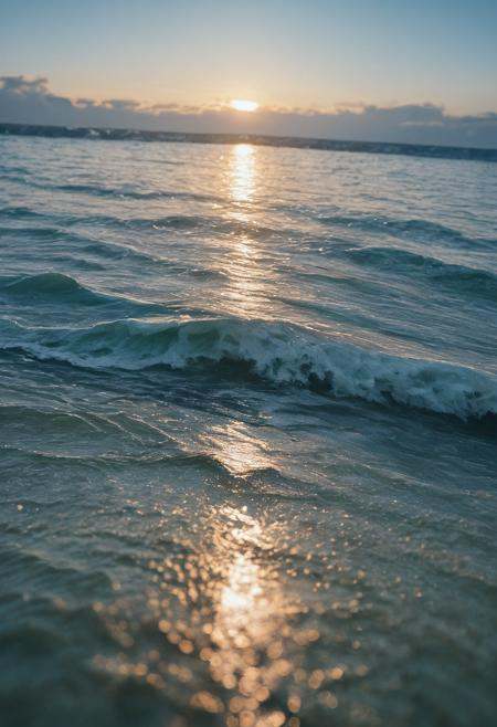 masterpiece, best quality, amazing quality, realistic, ocean, water, scenery, close-up, low-angle view, environment, Film Still, Cinematic, Cinematic Shot