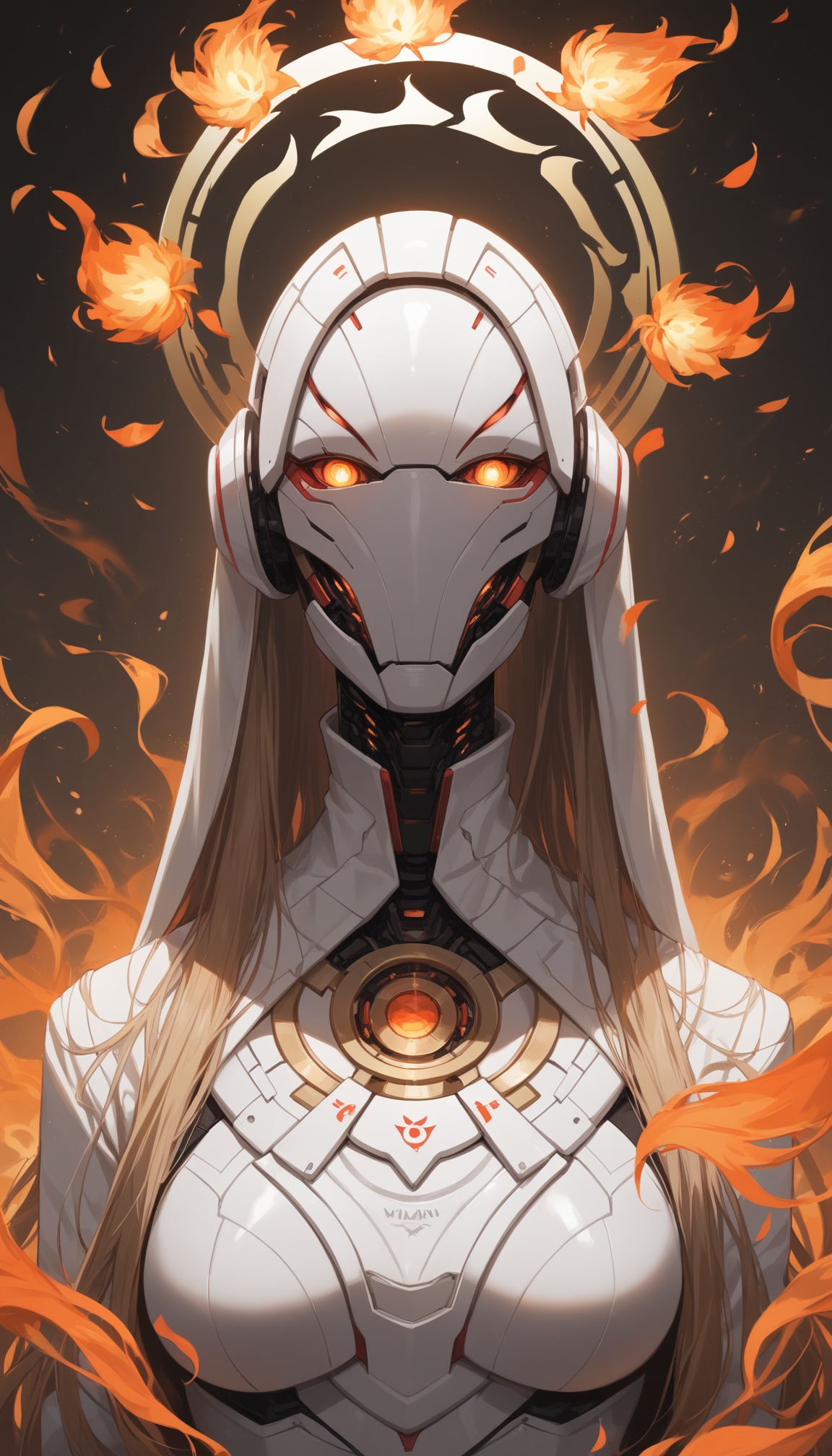 NoFace Robot PonyXL,  The caster’s body is surrounded by a halo of flame.,  score_9 on Tensor.Art