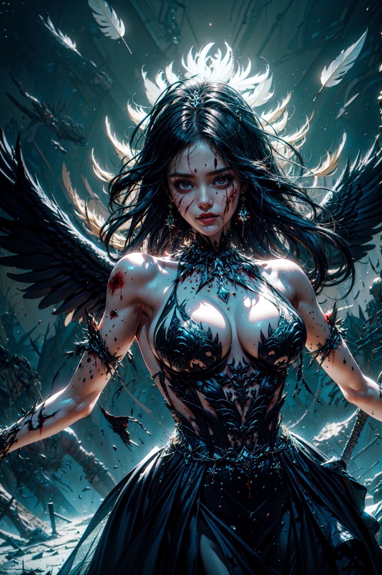 Stunning girl wearing a black LAstargalaxydress,  ,  hair moved by wind on Tensor.Art