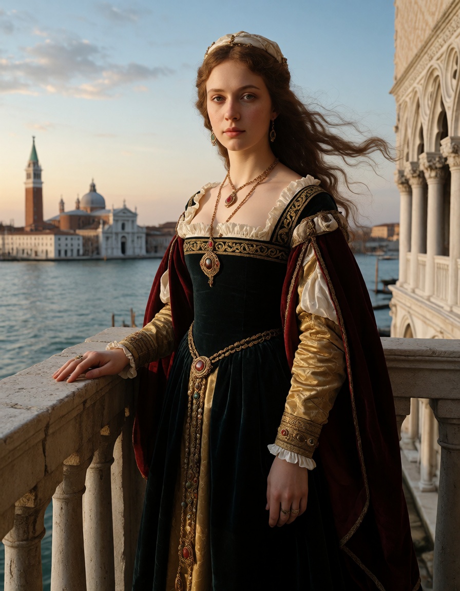 Ultra-high quality,  ultra-detailed,  extremely photorealistic 8K masterpiece. A young Venetian noblewoman on Tensor.Art