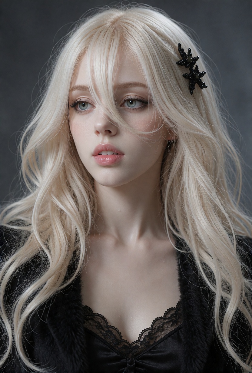 AureliaX,  long pale platinum-blonde hair with wispy curtain bangs and soft loose waves. [FEHLER] Im Modus 'Nur Struktur ü...