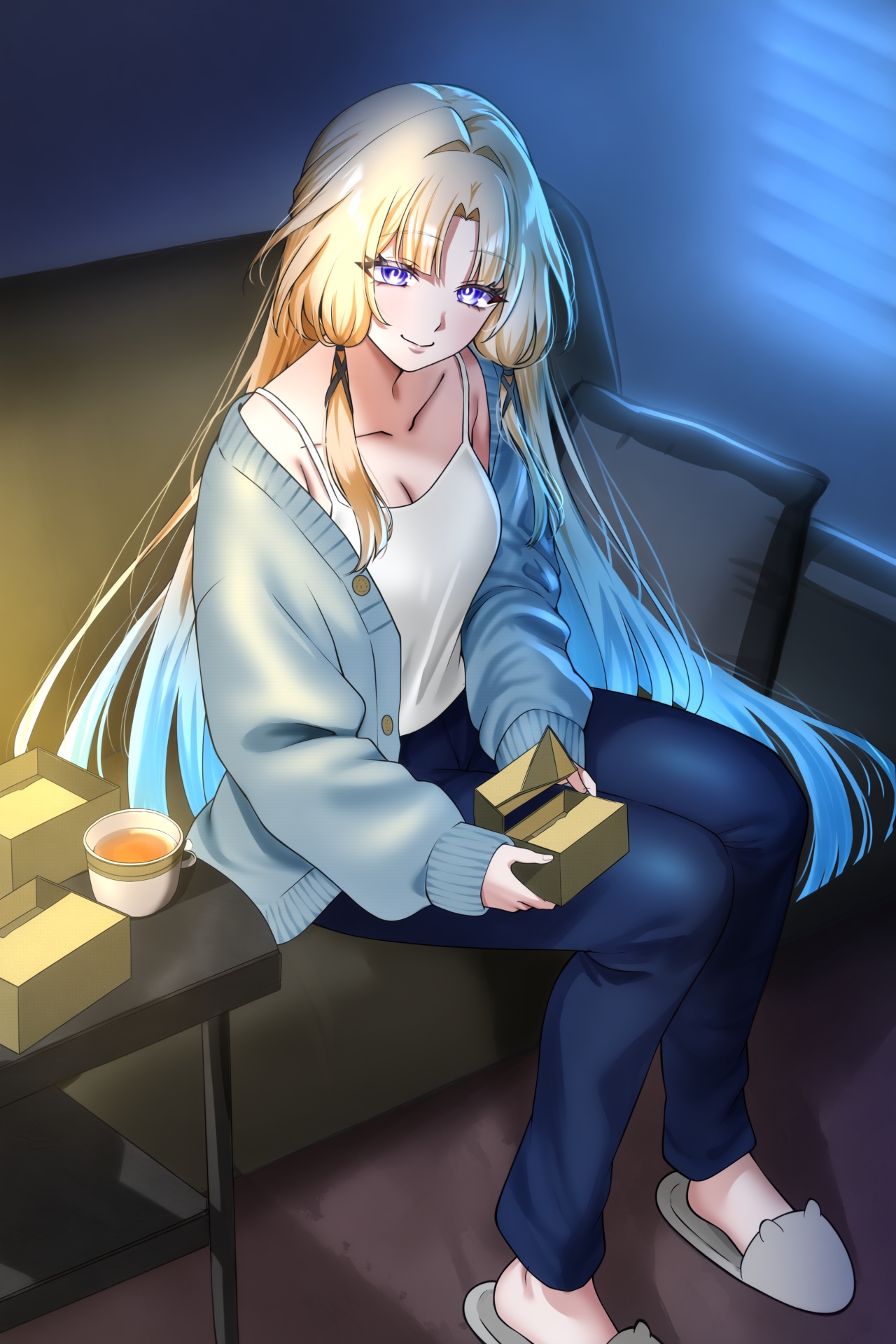 @tofuubear and @mibushiro,  pearl (honkai: star rail),  A vertical anime illustration of Pearl wearing a loose pale-blue c...