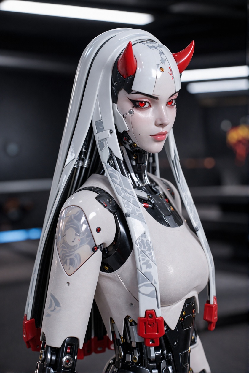 shion,  photorealistic female android,  porcelain synthetic skin on Tensor.Art