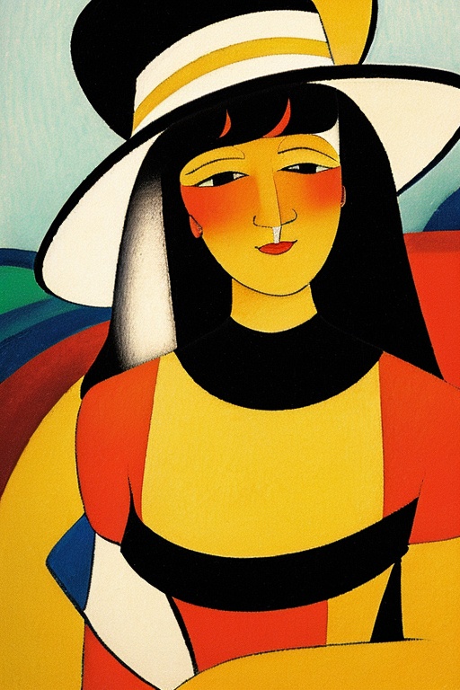 "Create a painting in the style of synthetism,  Émile Bernard,  and Paul Sérusier. Feature a young woman with dark hair on...