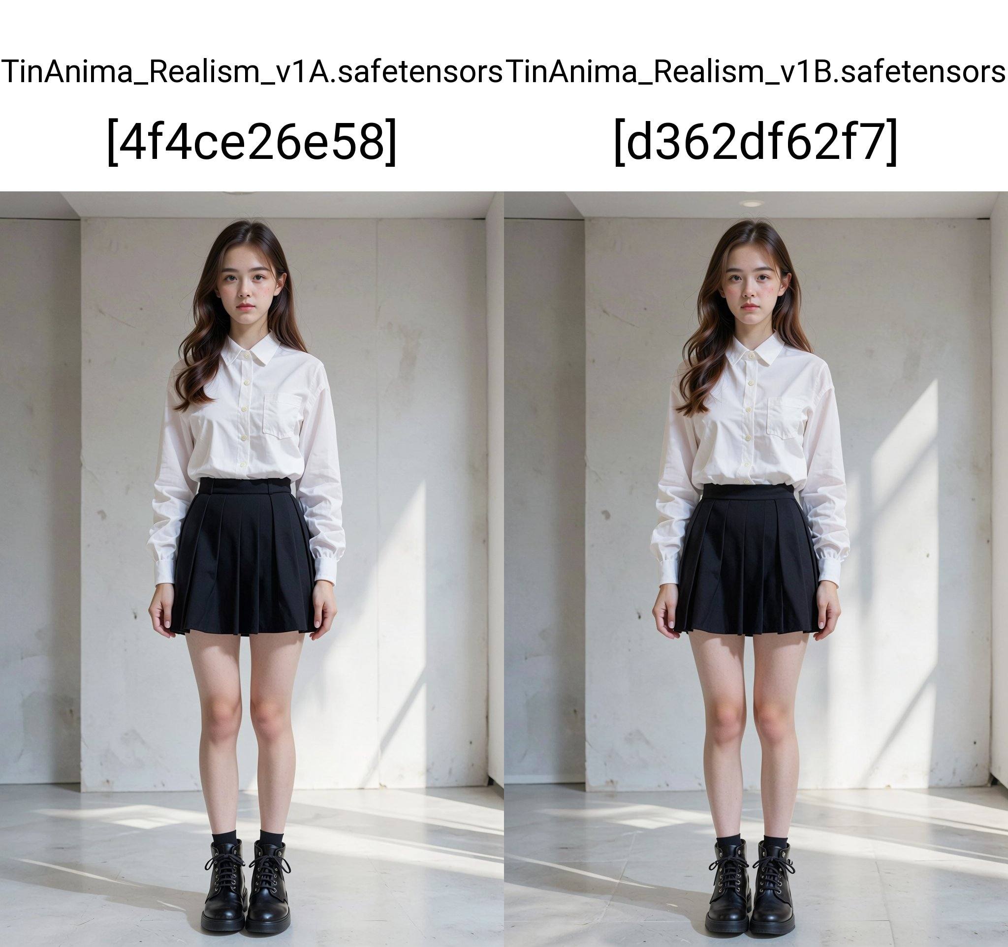 A young Asian woman,  likely in her early twenties,  is centered in a full-length studio shot. She stands on Tensor.Art