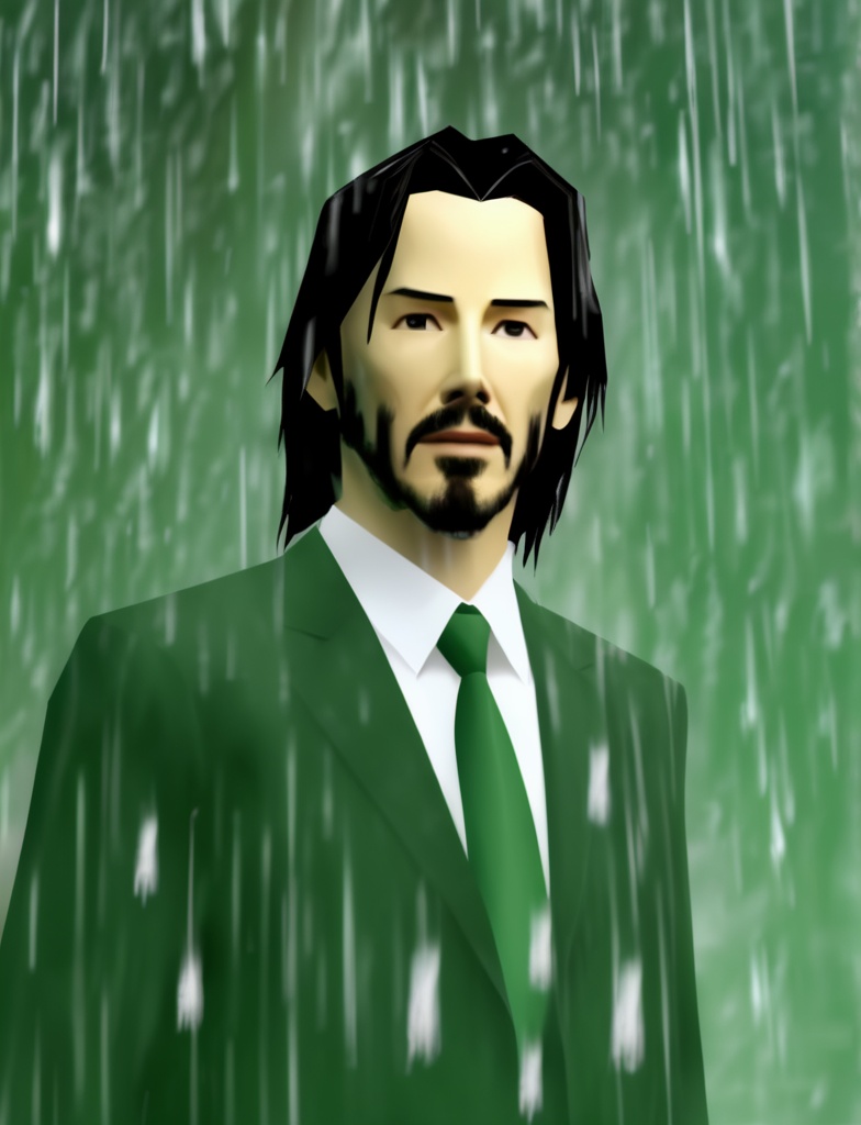 n64style,  portrait of keanu reeves with green matrix rain falling in the background,  3d on Tensor.Art