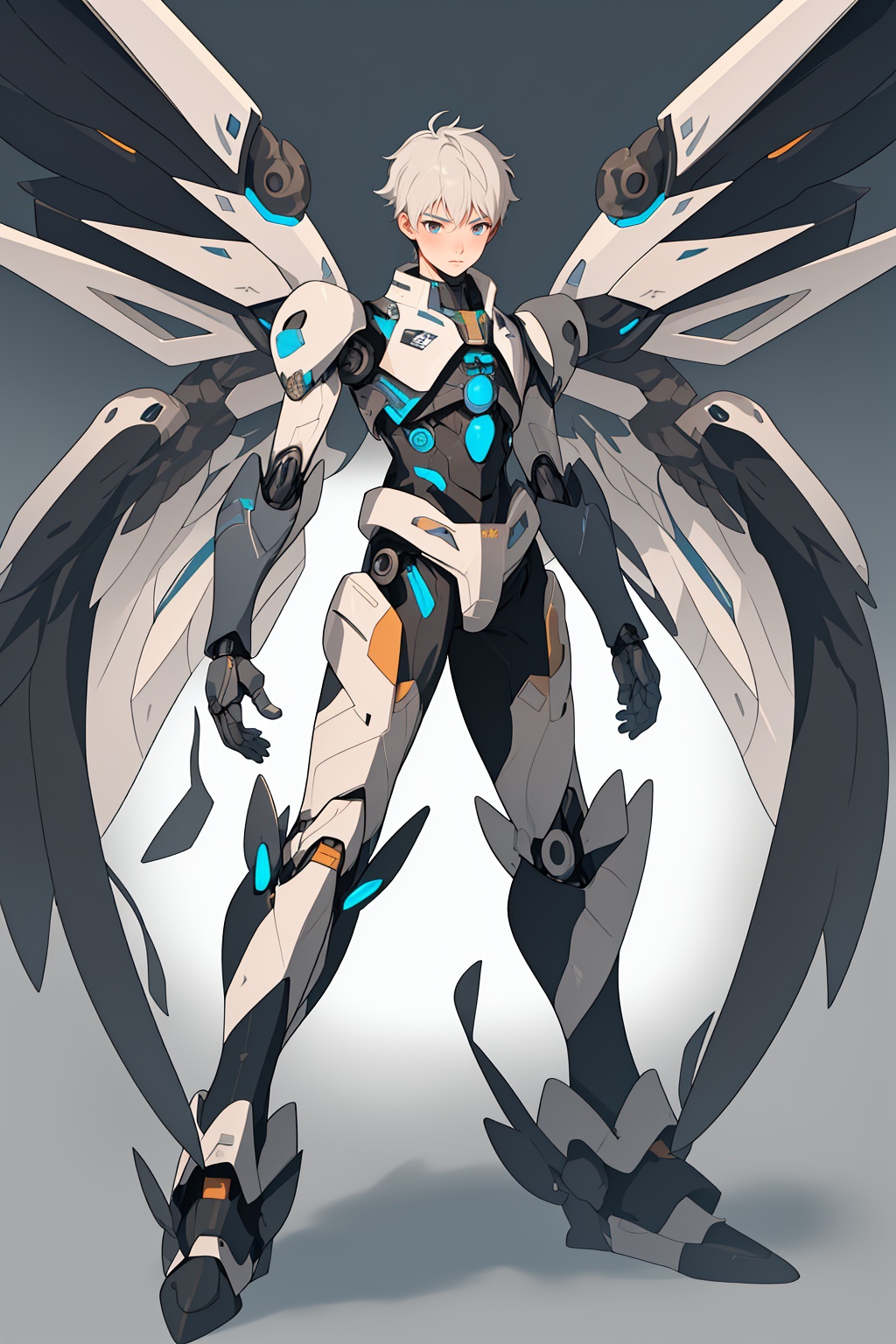 1boy,Arso,<lora:Arso_20240120064205-000008:0.8>,Mecha,full body,Combat posture,mechanical wings,