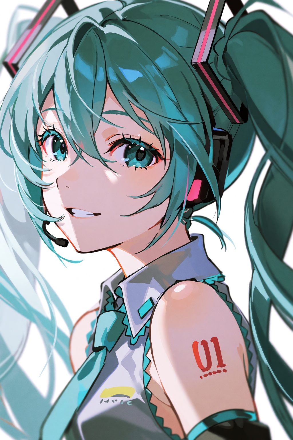 masterpiece,  very aestheticA close-up,  side-view portrait shot of hatsune miku on Tensor.Art