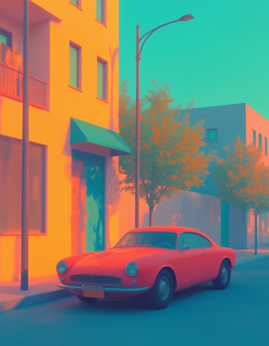 <lora:c8:0.9>,a  car parked on the street,cartoon