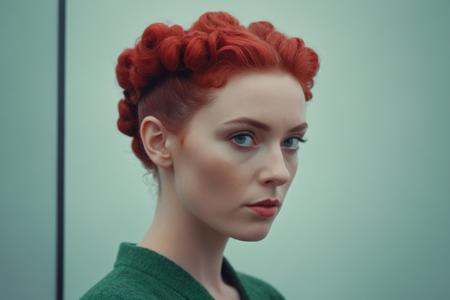 cinematic photo analog style portrait of an Digital art of northern irish woman with Red Chignon hair ,  photorealistic,...