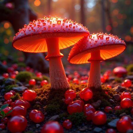 warm light mushroom in an indie rock azulejo texture pomegranate juice,  beautiful composition,  Heavenly Hard light on Te...