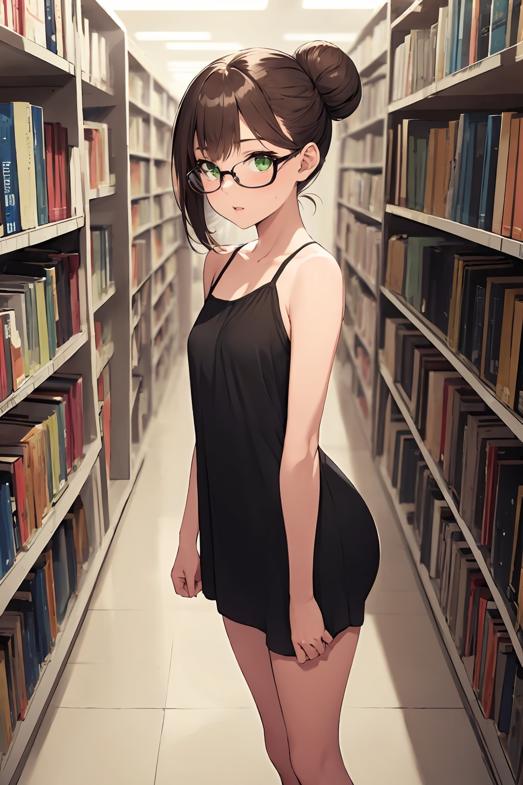 1girl,  standing,  library on Tensor.Art