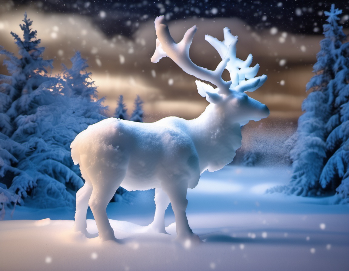 photo of an elk made of snow,  cinematic night on Tensor.Art