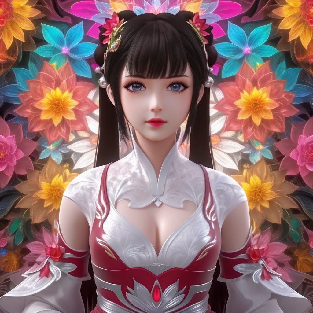 <lora:848-DA-XL-完美世界-火灵儿-幼年:0.8>, (,1girl, ,best quality, ),,,anime,(masterpiece, top quality, best quality, official art, beautiful and aesthetic:1.2), (1girl)	, , (cleavage),, extreme detailed,(fractal art:1.3),colorful, flowers ,highest detailed,()    (cleavage),,  (),