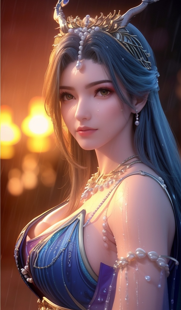 <lora:642-DA-完美世界-龙女:0.8>(,1girl, ,best quality, ),looking at viewer, ,ultra detailed 8k cg, ultra detailed background,  ultra realistic 8k cg,          cinematic lighting, cinematic bloom, (( , )),,  , unreal, science fiction,  luxury, jewelry, diamond, pearl, gem, sapphire, ruby, emerald, intricate detail, delicate pattern, charming, alluring, seductive, erotic, enchanting, hair ornament, necklace, earrings, bracelet, armlet,halo,masterpiece, (( , )),,  ,cherry blossoms,(((, night,night sky,,  ultra high res, (photorealistic:1.4), raw photo, 1girl, , rain, sweat, ,wet, )))(( , ))   (cleavage), (),