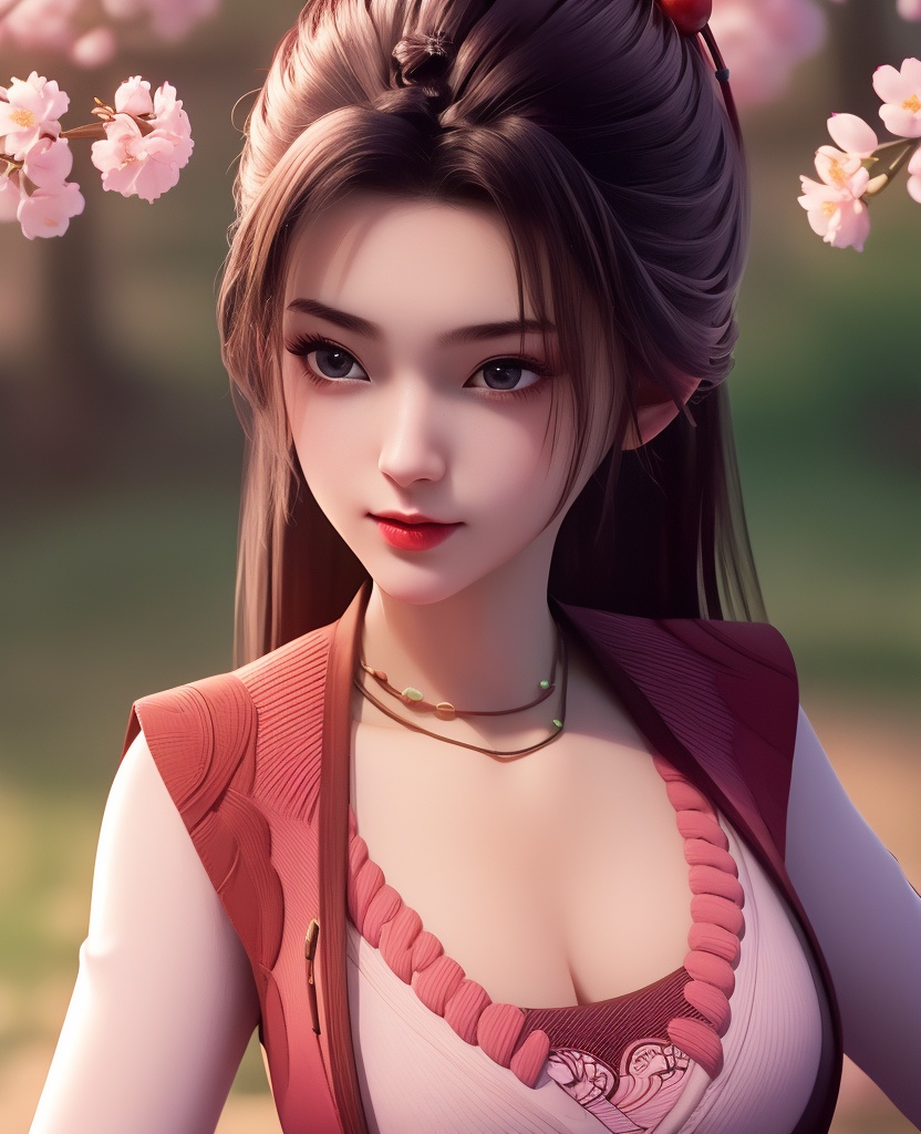 <lora:547-DA-诛仙-肖欢:0.8>(,1girl, ,best quality, ),looking at viewer,  ultra detailed background,ultra realistic 8k cg,ultra detailed 8k cg,masterpiece,upper body,  (( , )),, ,science fiction,mole, ultra realistic 8k cg, ,    ,outdoors, sun,sunlight, cherry blossoms,      (cleavage), (),