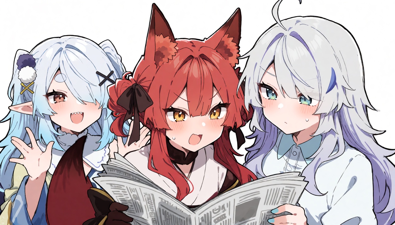 A petite fox girl with medium-length red hair styled in two side-up bunches with sidelocks and hair between eyes,  featuri...