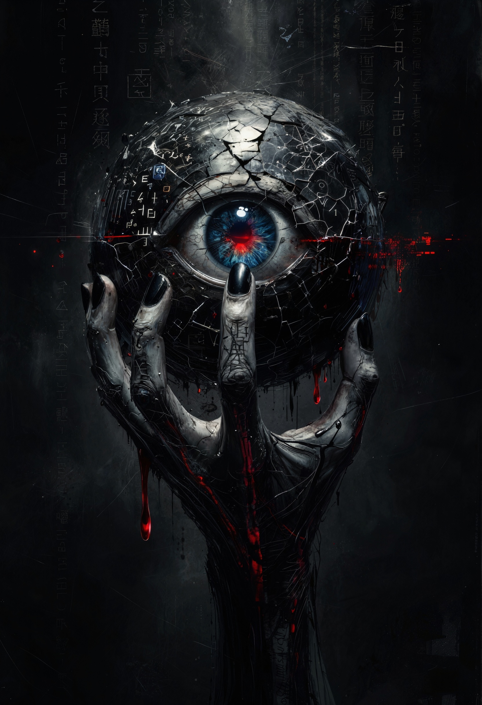 bo-abyss,  A single hand materializes from an abyss of absolute black,  its silhouette carved by a faint on Tensor.Art