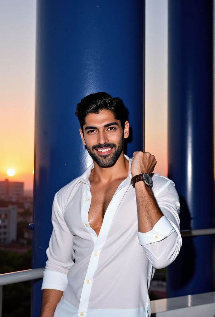 Smaran Sahu ,  smiling in open shirt,  sexy on Tensor.Art