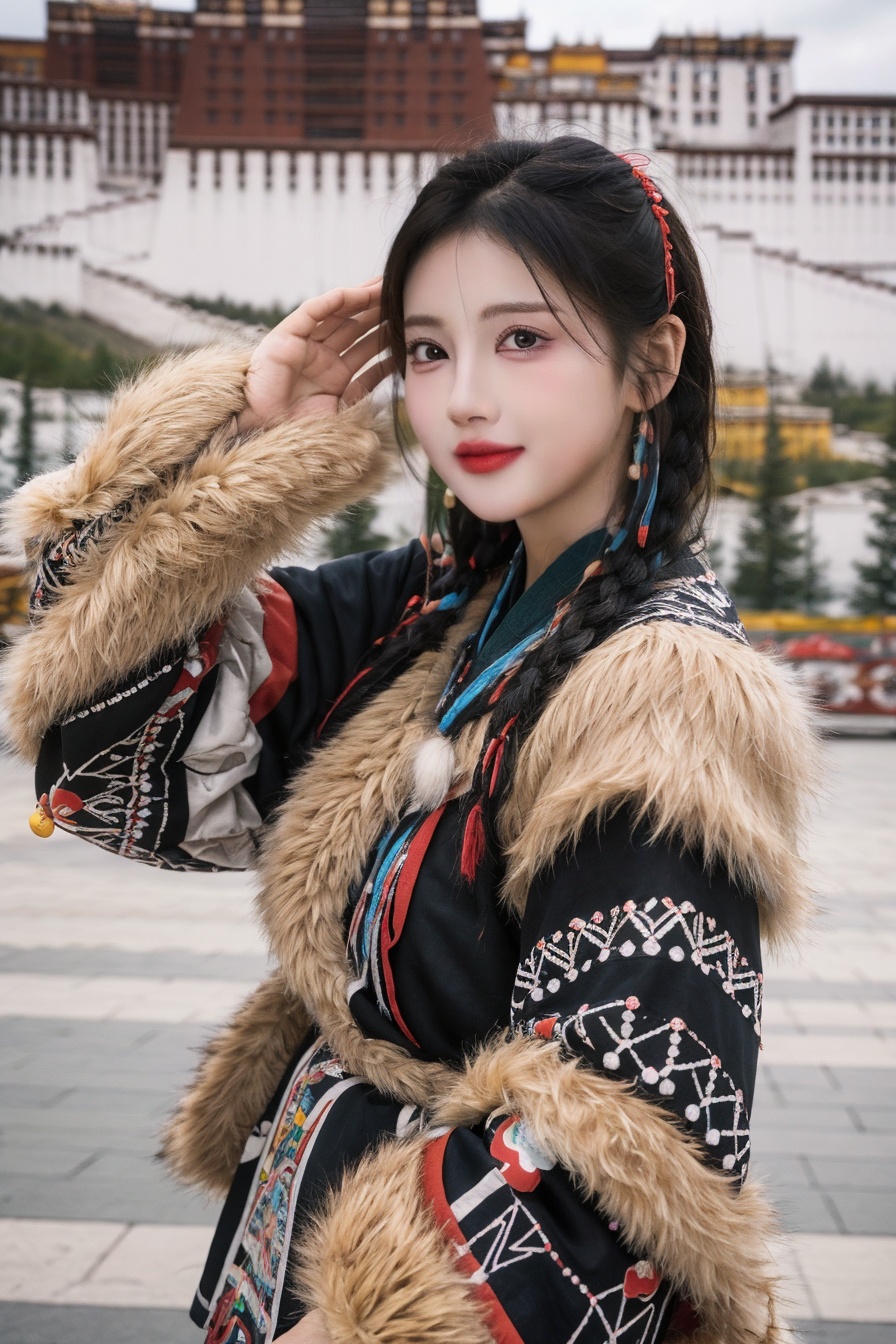 upper body,looking at viewer,smile,<lora:Potala_muggle:0.6>,1girl,Potala muggle,fur trim,invisible hands,