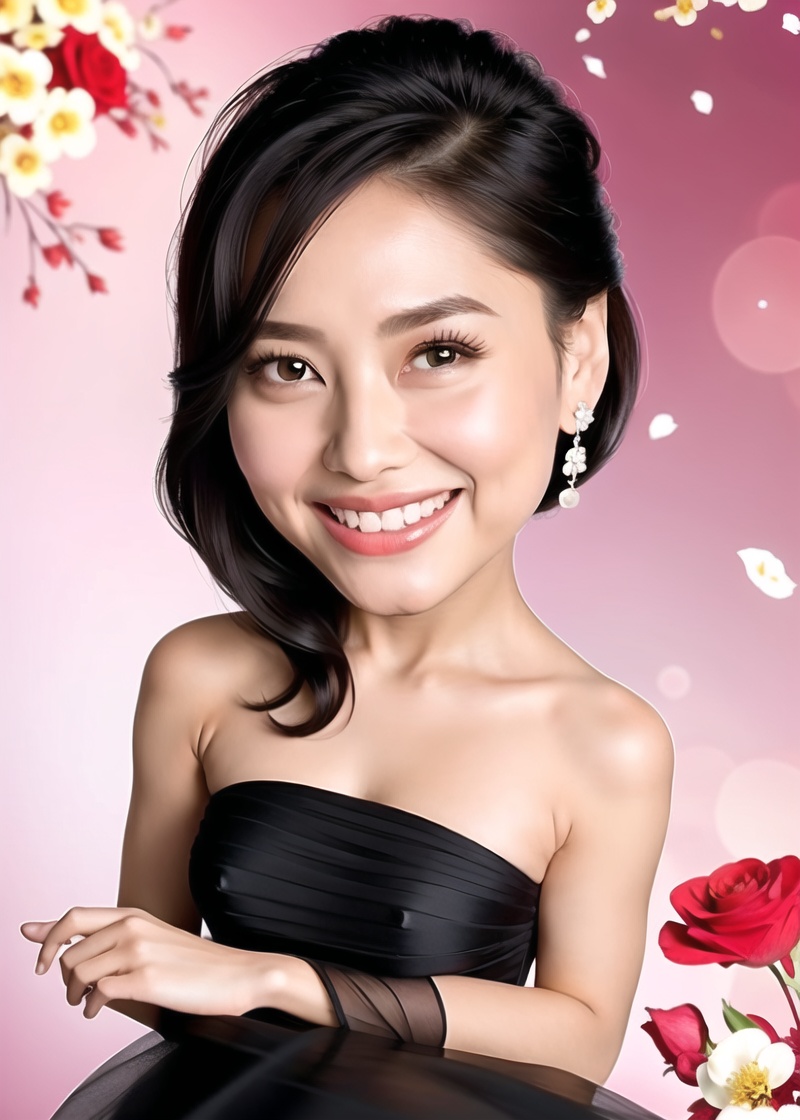 1girl,flower,solo,jewelry,earrings,smile,dress,black hair,mole,rose,realistic,black eyes,grin,looking at viewer,bouquet,white dress,lips,simple background,datou,, (best quality:1.5), (masterpiece:1.5), (super Realistic:1.5),(high detail:1.5)