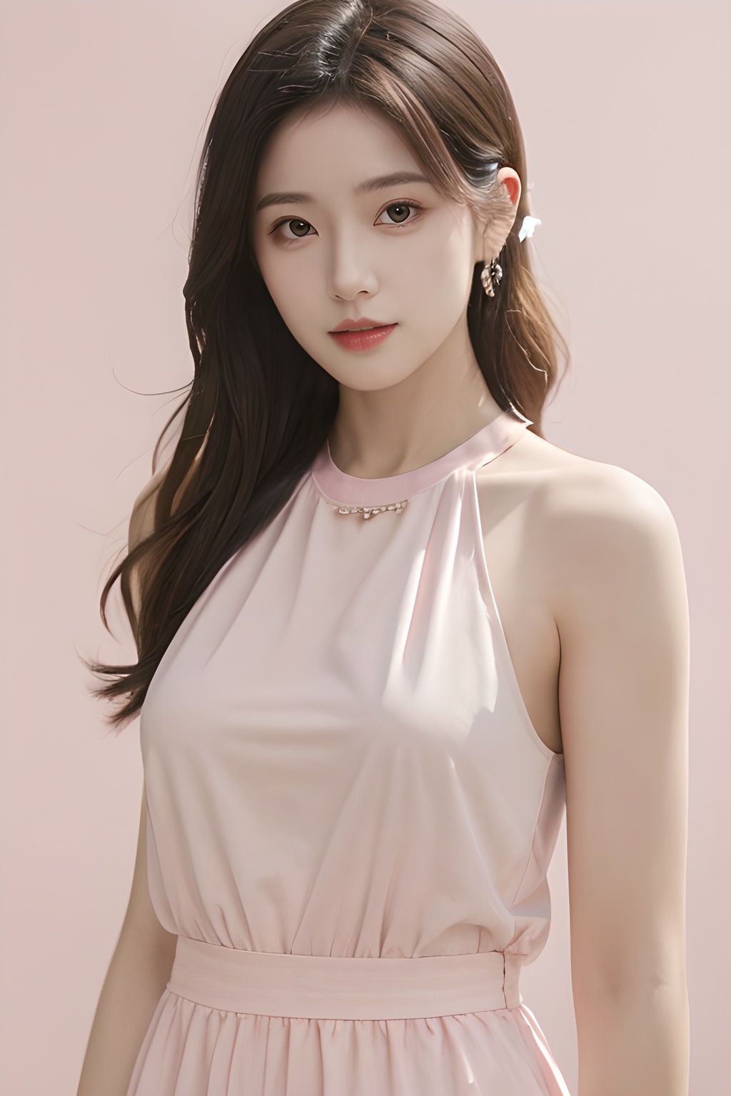 <lora:0805_02:0.7>, <lora:SDXLrender_v2.0:0.8>,pink clothes,simple background, blurry background, light pink background, 1girl,realistic,masterpiece, best quality, photorealistic, HDR,detail