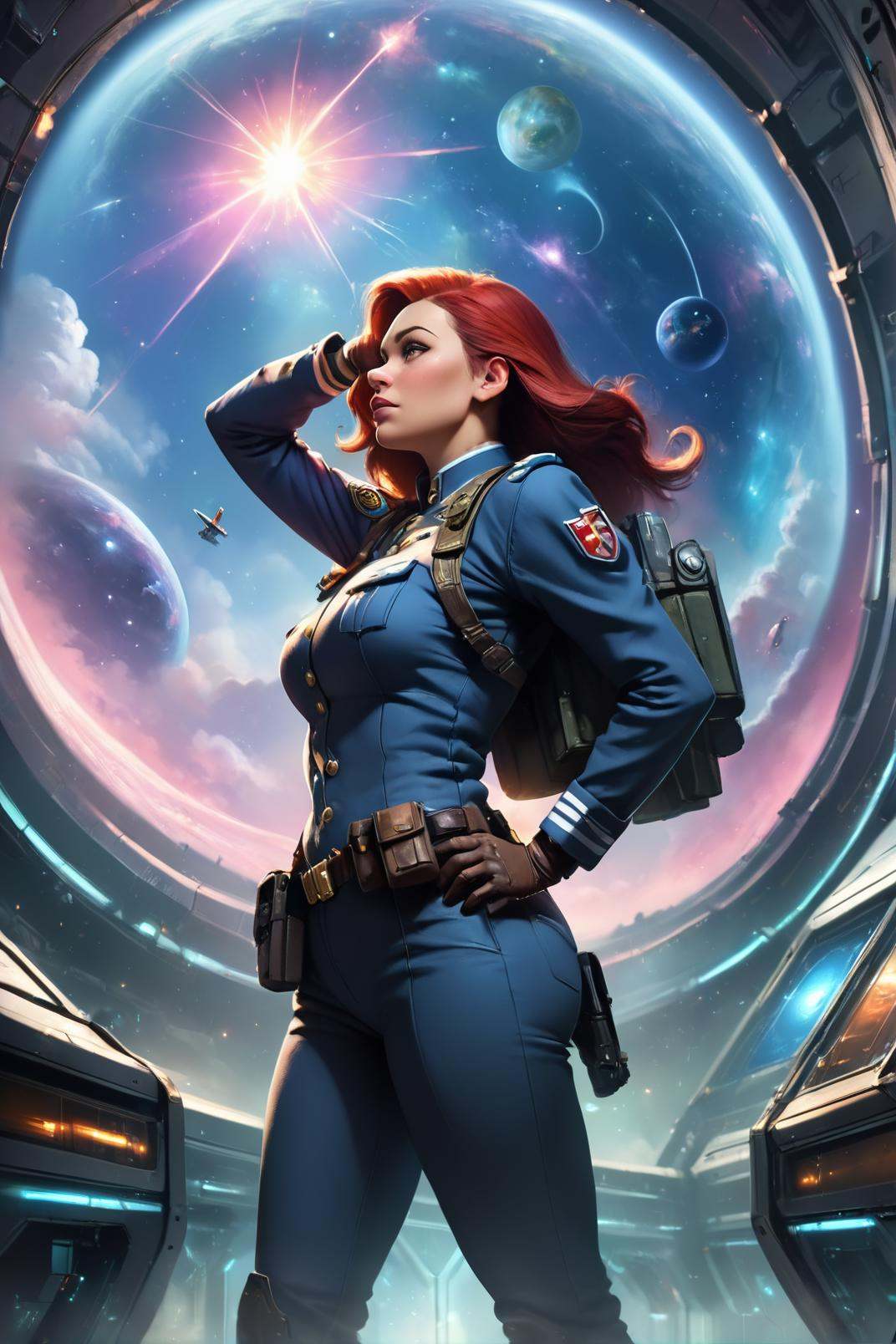 (zPDXL),  1girl,  standing on the bridge of a spaceship wearing a uniform on Tensor.Art