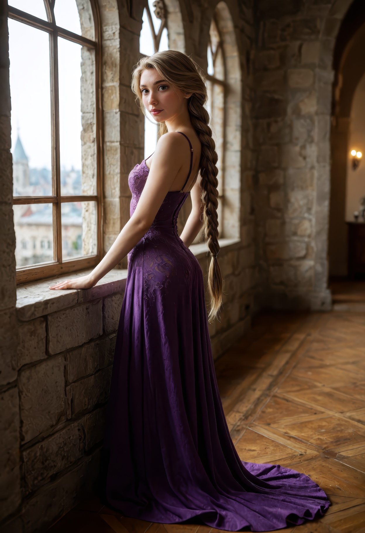 1girl,  solo,  rapunzel \(disney\)((absurdly long braided hair))golden hair on Tensor.Art