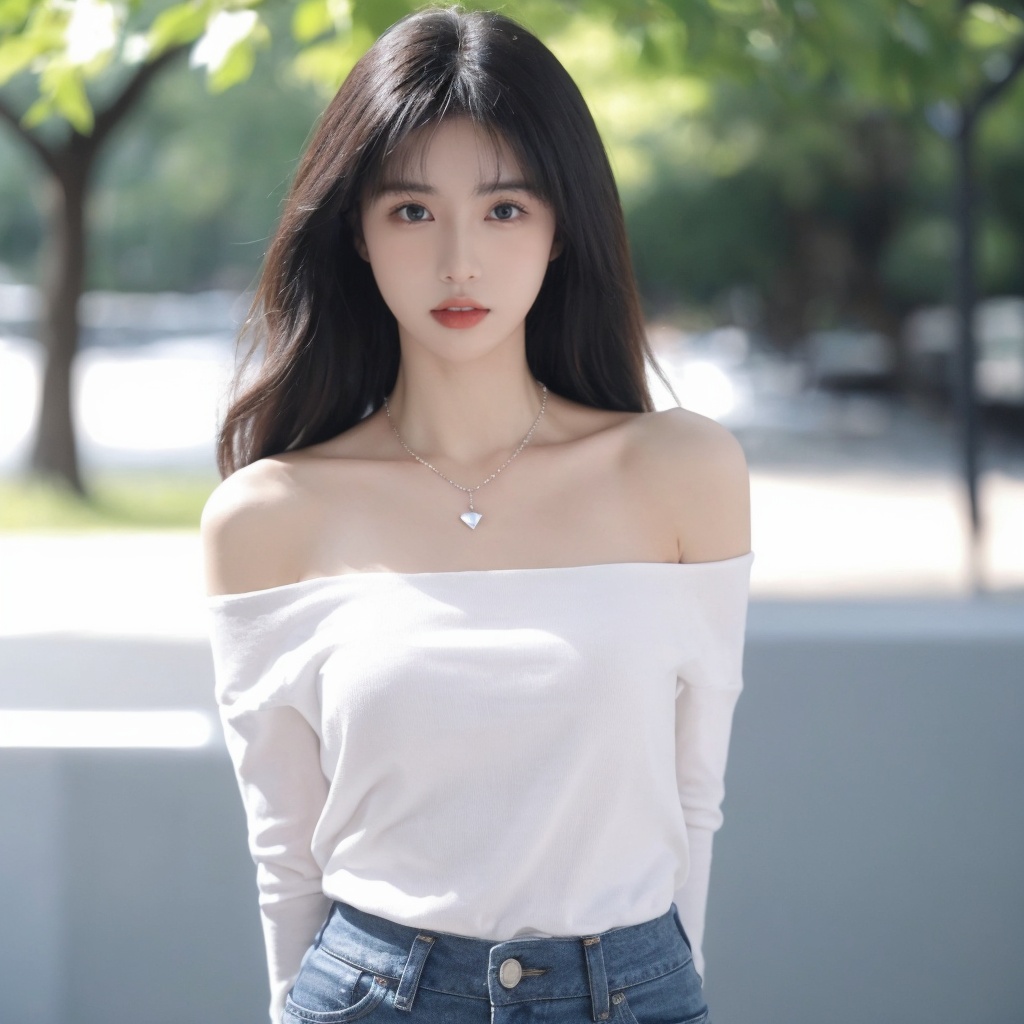 1girl,arms_behind_back,bare_shoulders,black_hair,blurry,blurry_background,blurry_foreground,breasts,brown_eyes,collarbone,cowboy_shot,depth_of_field,heart,jewelry,lips,long_hair,looking_at_viewer,motion_blur,necklace,off_shoulder,parted_lips,photo_\(medium\),pov,pov_hands,shorts,solo_focus, <lora:sifang_20231118123505:0.6>