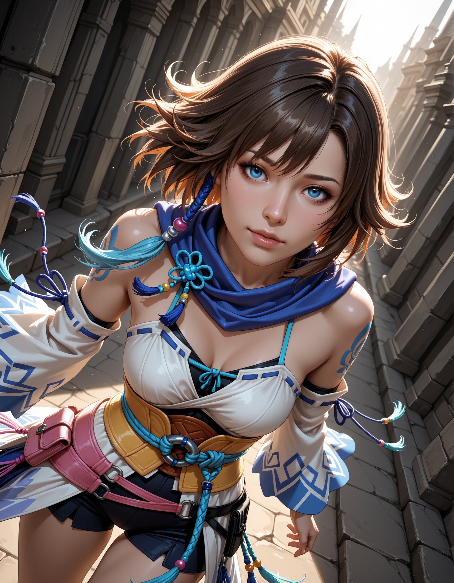 Hello,(absurdres,best quality,very aesthetic,The work of a divine artist,Sharpness,detailed eyes,realistic,ANIME,2.5D,Dynamic Angle,)1 girl,((Yuna,/Final FantasyXⅣ,/)),The best beautiful girl nymphomaniac slut,