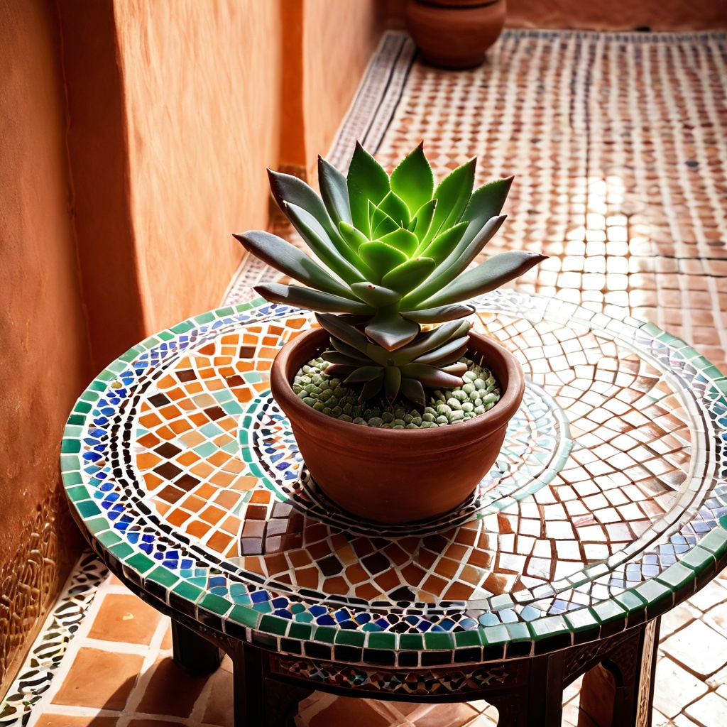 scenemorocriad,  a small potted succulent,  Moroccan riad courtyard table on Tensor.Art