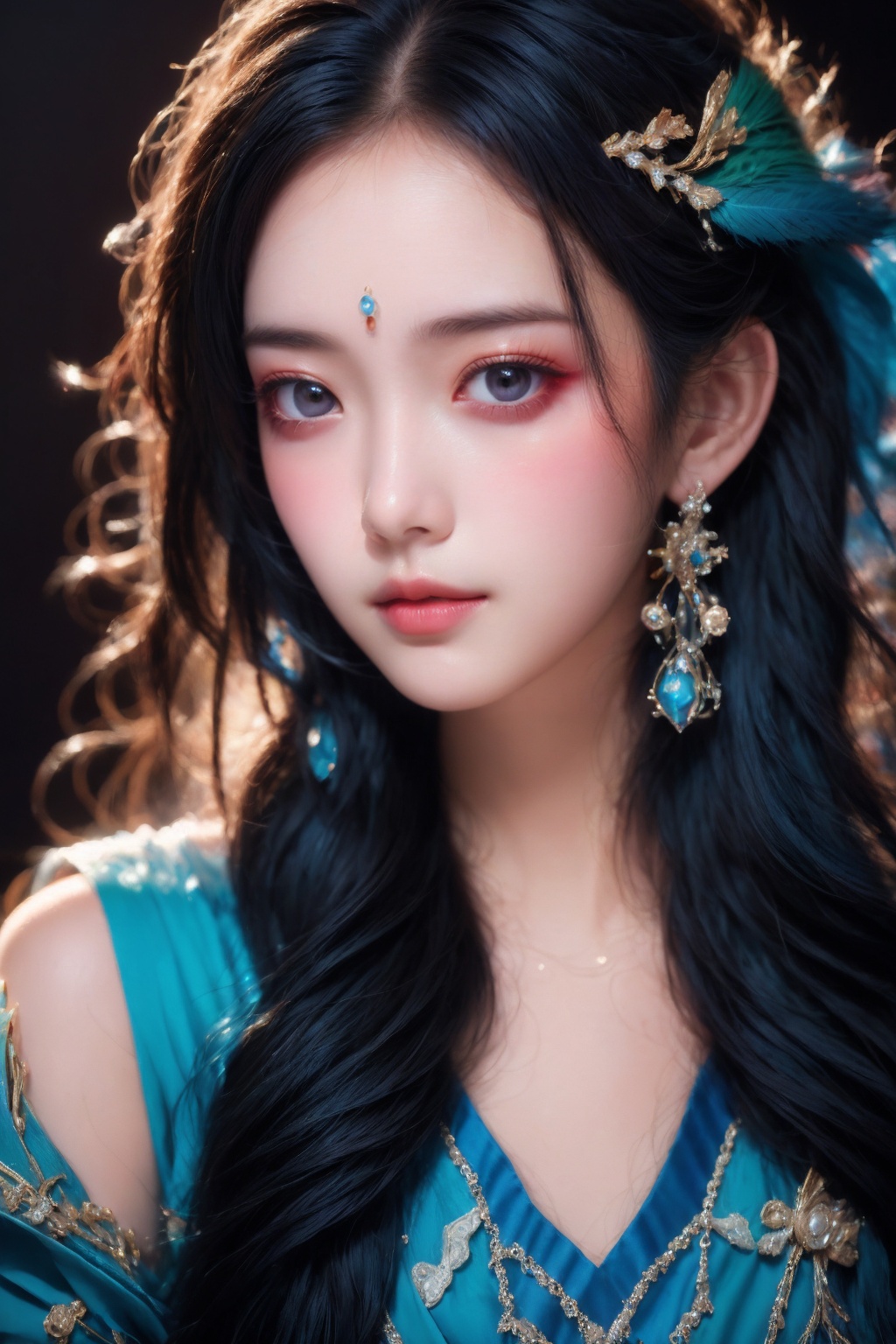 instagram photo, closeup face photo of 18 y.o girl in dress, beautiful face, feathers, makeup,<lora:Again_Style:1>