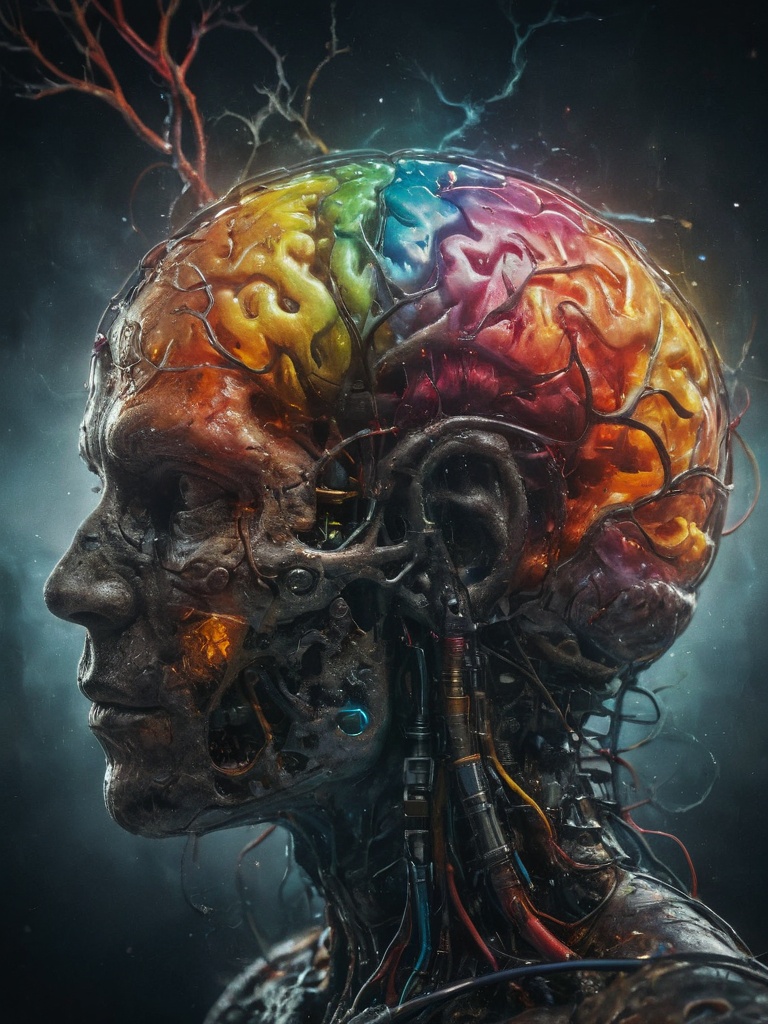 mechanical human Brain,  bleading oil,  glowing veins by Shopon_skp on Tensor.Art