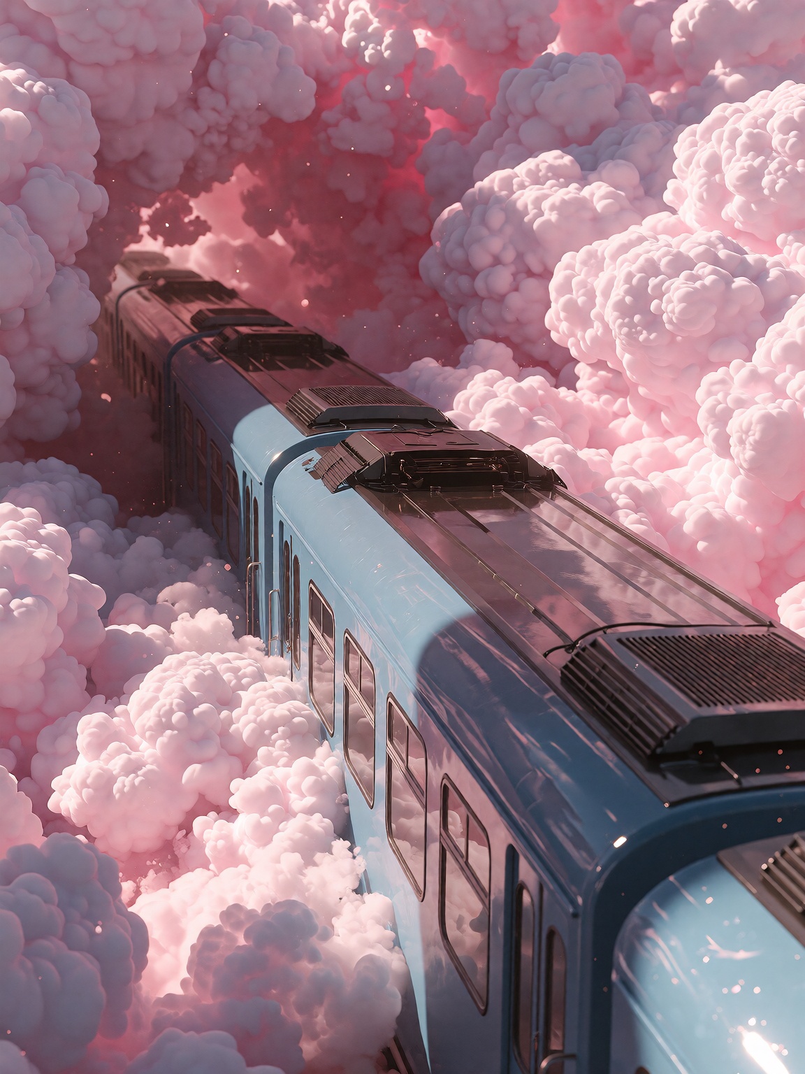 / YFG-Fwshn/ The composition anchors a solitary train car at the rule-of-thirds intersection/ its pale blue body cutting a...