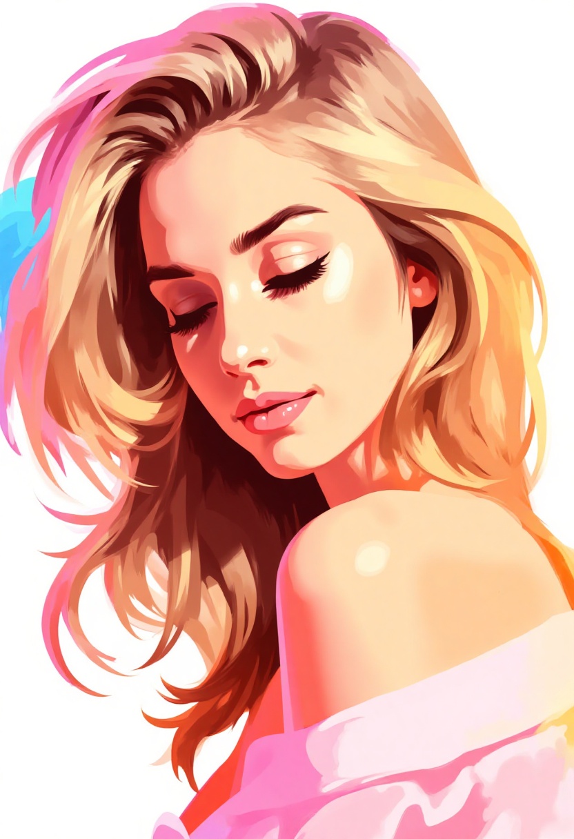 Impressionism,  Close-up portrait of a blonde woman with wavy loose hair,  eyes gently closed on Tensor.Art