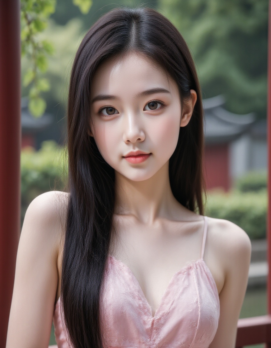 HDR photo of 1girl, solo, realistic, black hair, looking at viewer, dress, long hair, smile, chinese dress, brown eyes, photorealistic, upper body, lips, sleeveless,<lora:20250110_Again_Girl_F.1_6:1>