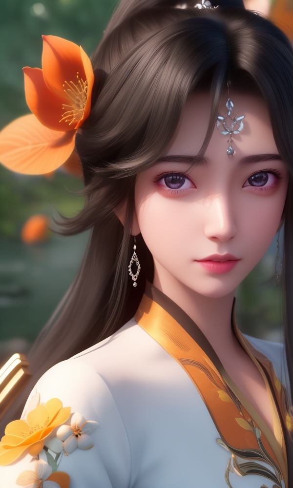 (,1girl, ,best quality, ),looking at viewer, <lora:373-DA-仙逆-周紫虹:0.8> ,ultra detailed background,ultra detailed background,ultra realistic 8k cg,, ,masterpiece, (( , )),, ,tamari \(flawless\),     ,  orange blossoms,  (()), (), ,,