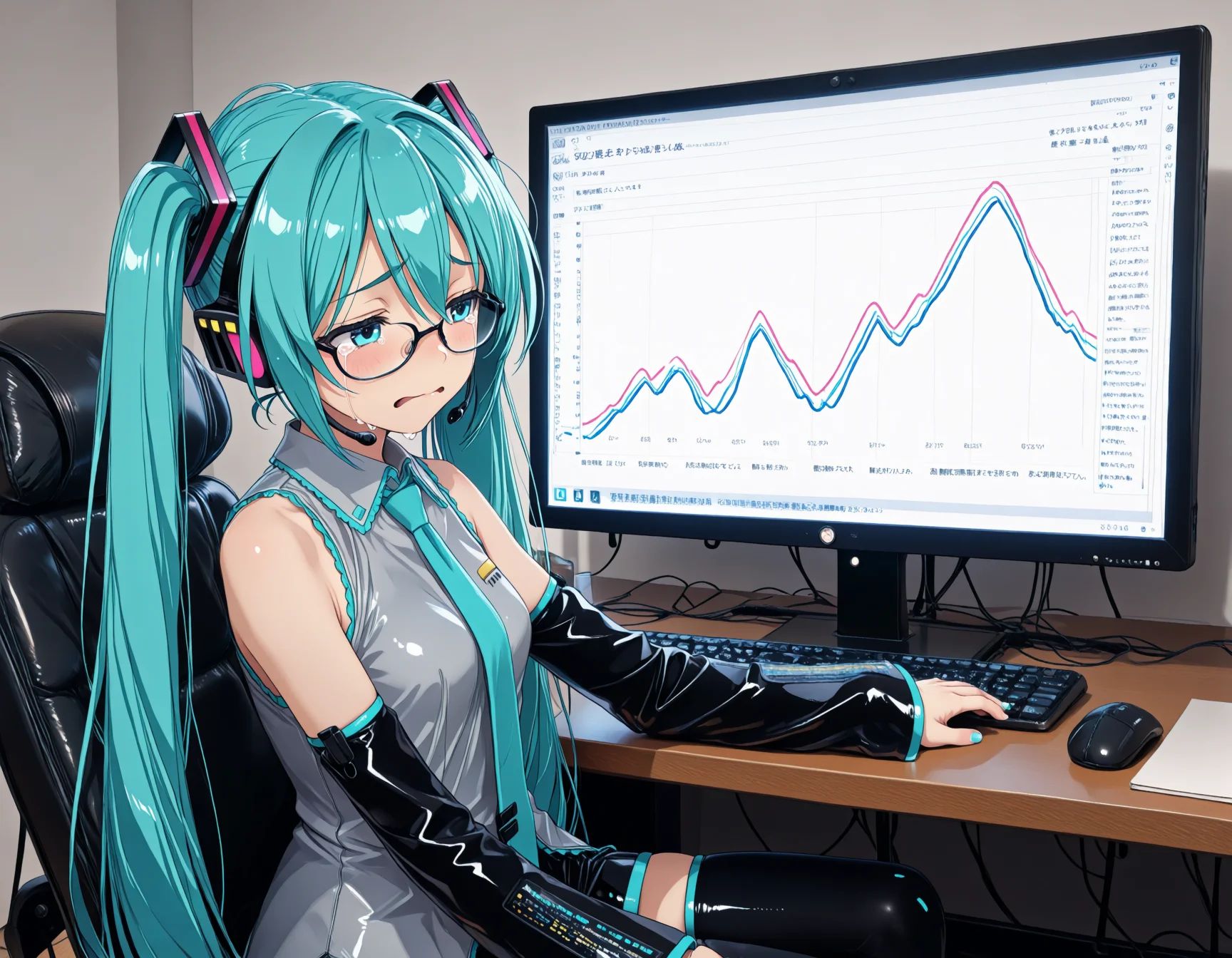 1girl,  hatsune miku,  glasses on Tensor.Art