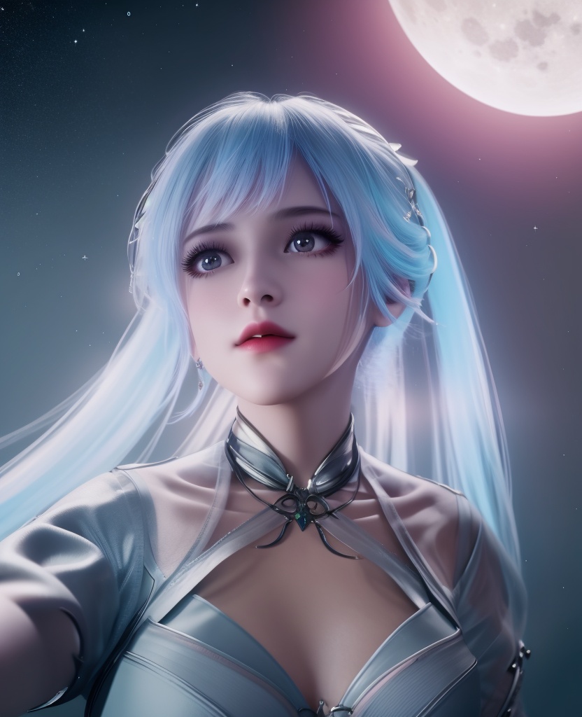<lora:552-DA-斗罗大陆-唐舞桐-V2:0.8>(,1girl, ,best quality, ),looking at viewer,masterpiece, (( , )),, realistic,science fiction,mole, ultra realistic 8k cg, moonlight,full moon,