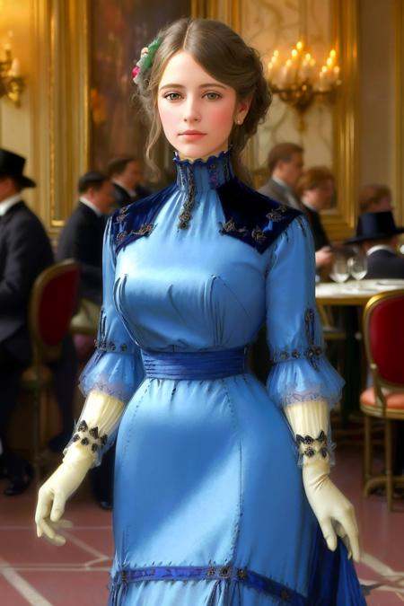masterpiece,  uhd,  sharp color photo of a pretty lady wearing a high-neck layered dress on Tensor.Art