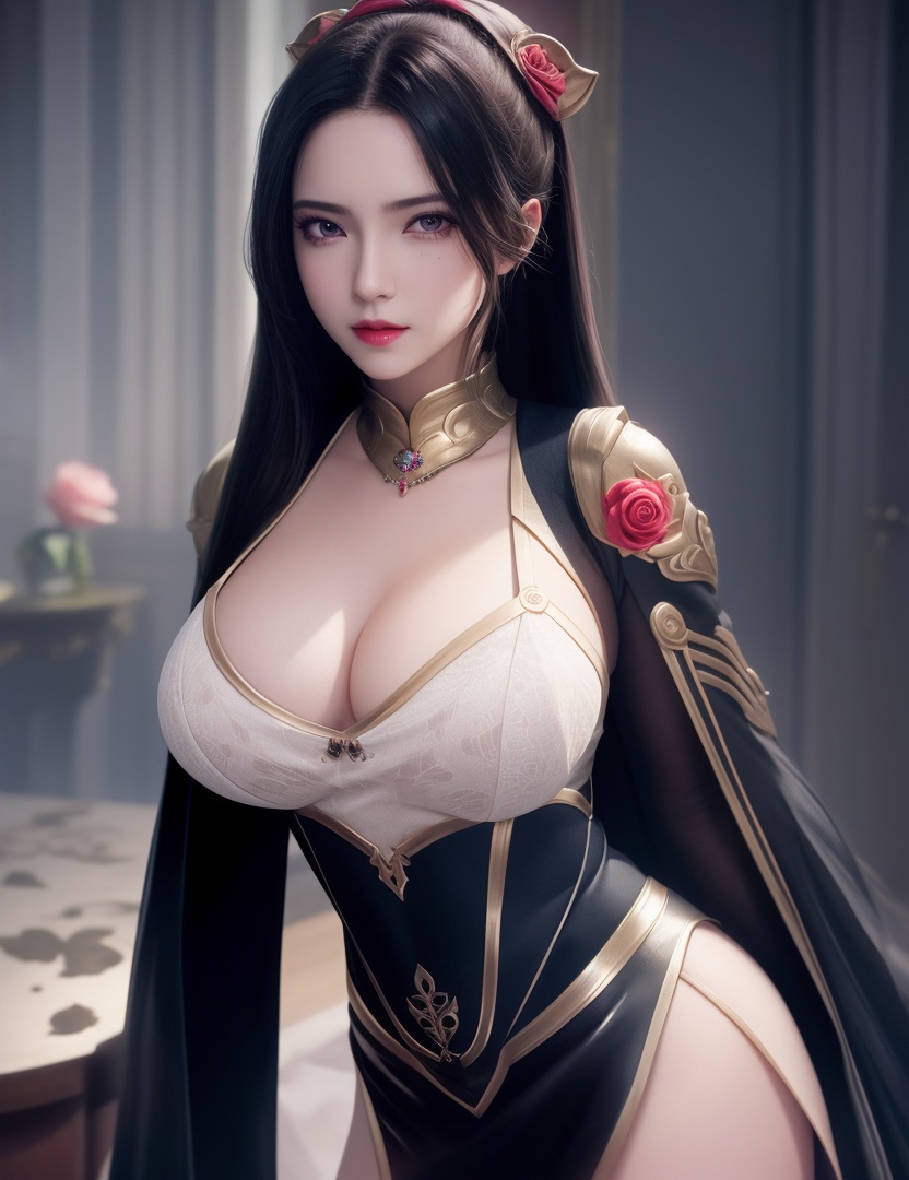 <lora:528-DA-万古狂帝-林柔:0.8>(,1girl, ,best quality, ),looking at viewer,masterpiece, (( , )),, realistic,science fiction,mole, ultra realistic 8k cg, moonlight,full moon,  rose,(cleavage), (),