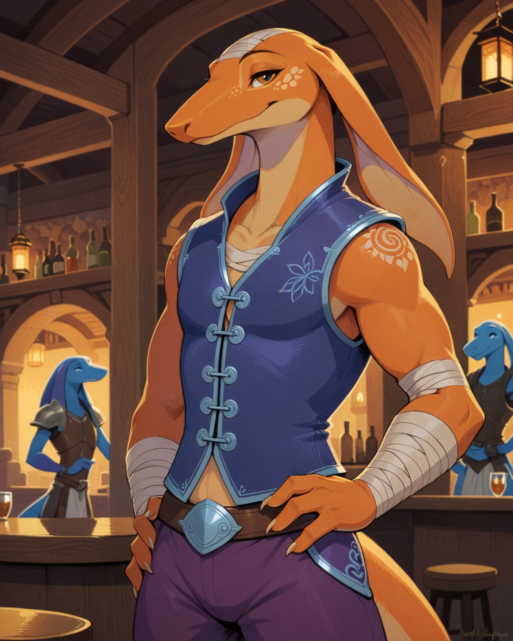 athletic male bangaa,  orange body,  long snout on Tensor.Art