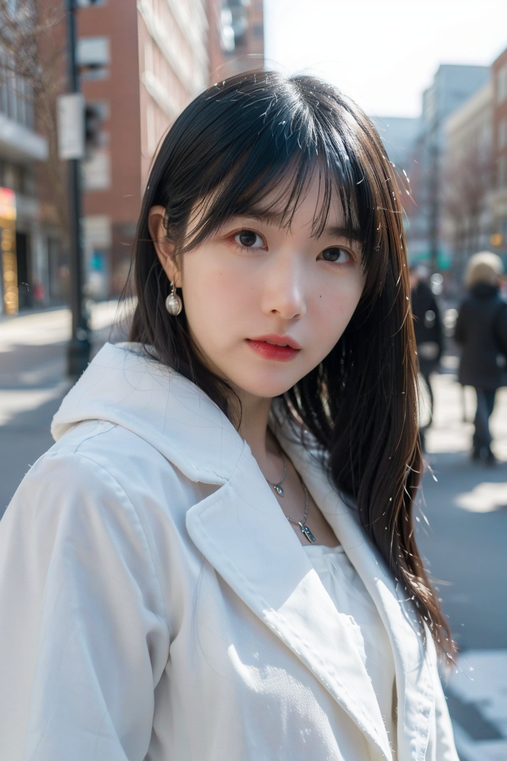 1girl,realistic,(Best quality, 8k, 32k, Masterpiece, UHD:1.2),beautiful big eyes, round eyes, pretty face, very long hair, silver hair, white hairband, from front, best quality, ((realistic)), high quality, ultra detailed, ((Real picture)), ((realistic skin)),((realistic face)) , ((realistic body)), sidelighting, naturalm, [(detailed face:1.2):0.2], shiny eyes, looking at viewer, delicate,high quality, colorful, (photography, photorealistic:1.1), (perfect face:1.4),(lora:zrmswtt:0.95), dynamic angle, movie lighting, portrait, high definition image quality, sexy, 22(yo),beautiful body,(RAW photo, best quality), (realistic, realistic: 1.3), Perfect face, beautiful face, perfect eyes, beautiful eyes, very long hair, silver hair, white hairband, crystal earrings, cross necklace, winter, snowy day, White coat, big scarf, big earmuffs, Gothic church,<lora:xysz:0.7>