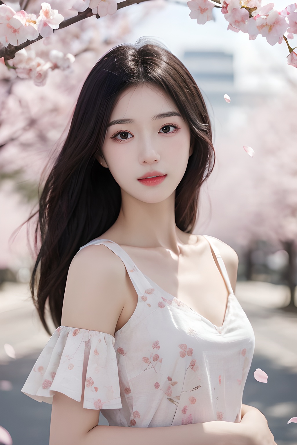 <lora:0811_01:0.7>,a girl with a dreamy expression, surrounded by floating cherry blossom petals in a soft breeze, springtime magic, gentle radiance.korean girl,black hair, 1girl,realistic,masterpiece, best quality, photorealistic, HDR,detail