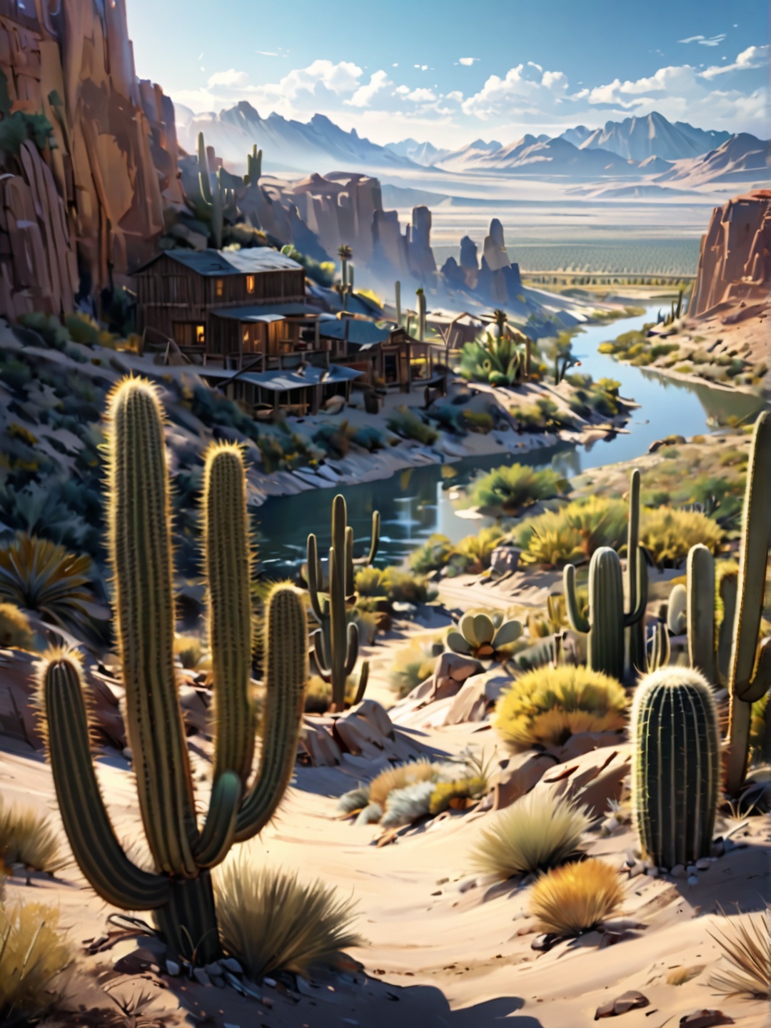 In the image of (((western America during the gold rush))),  there is one village in the middle of the wilderness.,  Large...