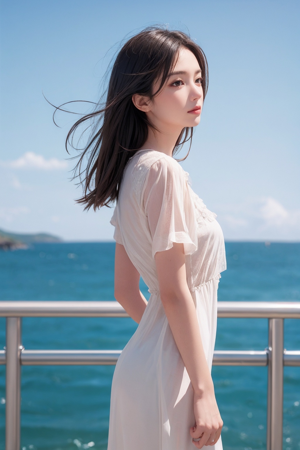 1girl,  solo,  looking at the sea on Tensor.Art