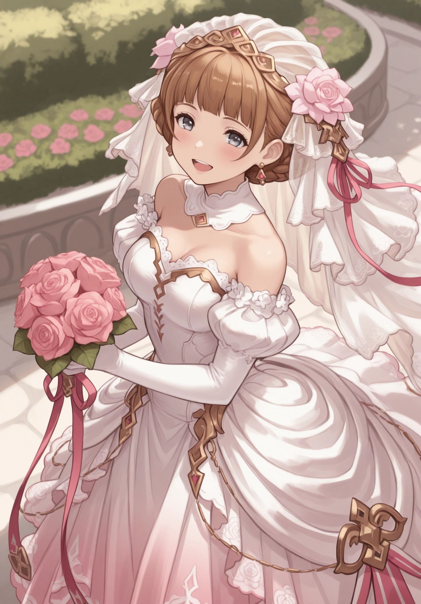 wedding dress,  short hair,  crown braid on Tensor.Art