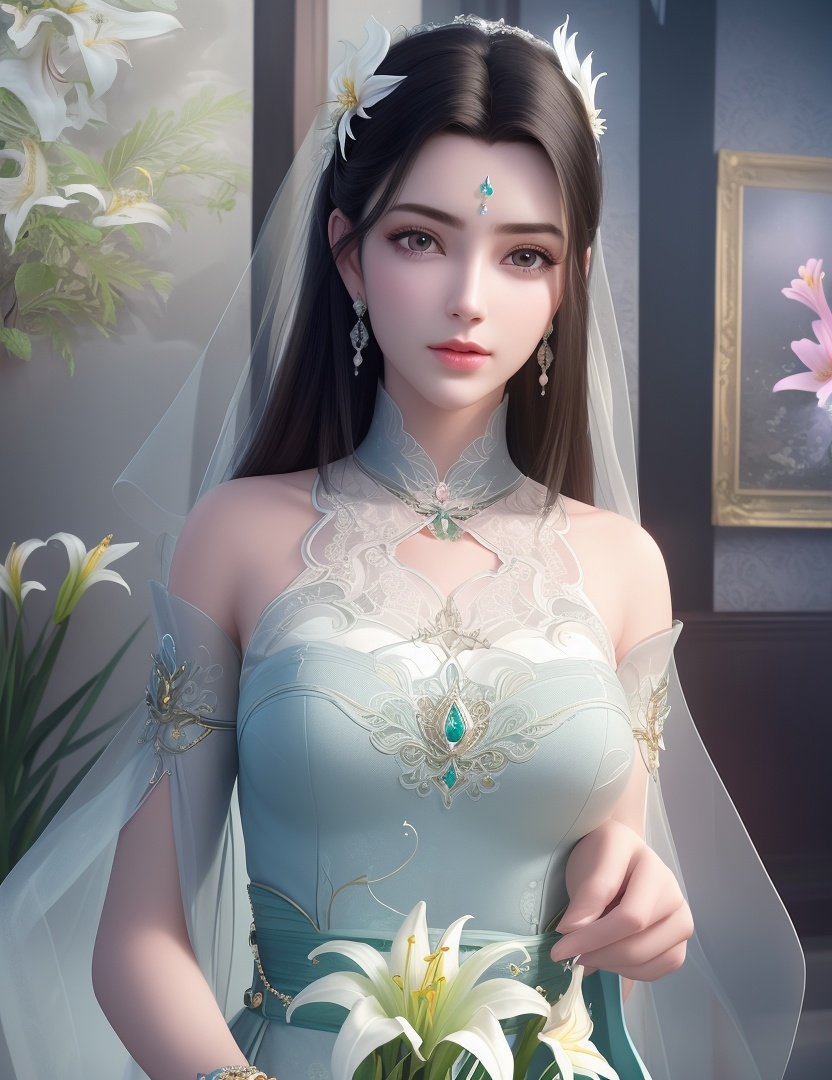 ultra realistic 8k cg, picture-perfect face, flawless, clean, masterpiece, professional artwork, famous artwork, cinematic lighting, cinematic bloom, perfect face, beautiful face, fantasy, dreamlike, unreal, science fiction,  beautiful clothes, lace, lace trim, lace-trimmed legwear,  (rich:1.4), prestige, luxury, jewelry, diamond, gold, pearl, gem, sapphire, ruby, emerald, intricate detail, delicate pattern, charming, alluring, seductive, erotic, enchanting, hair ornament, necklace, earrings, bracelet, armlet,halo((,1girl, pov,))(((,lily \(flower\),  1girl, spring_\(season\), solo,looking at viewer, ))) <lora:DA_XiaoXunEr:0.6>
