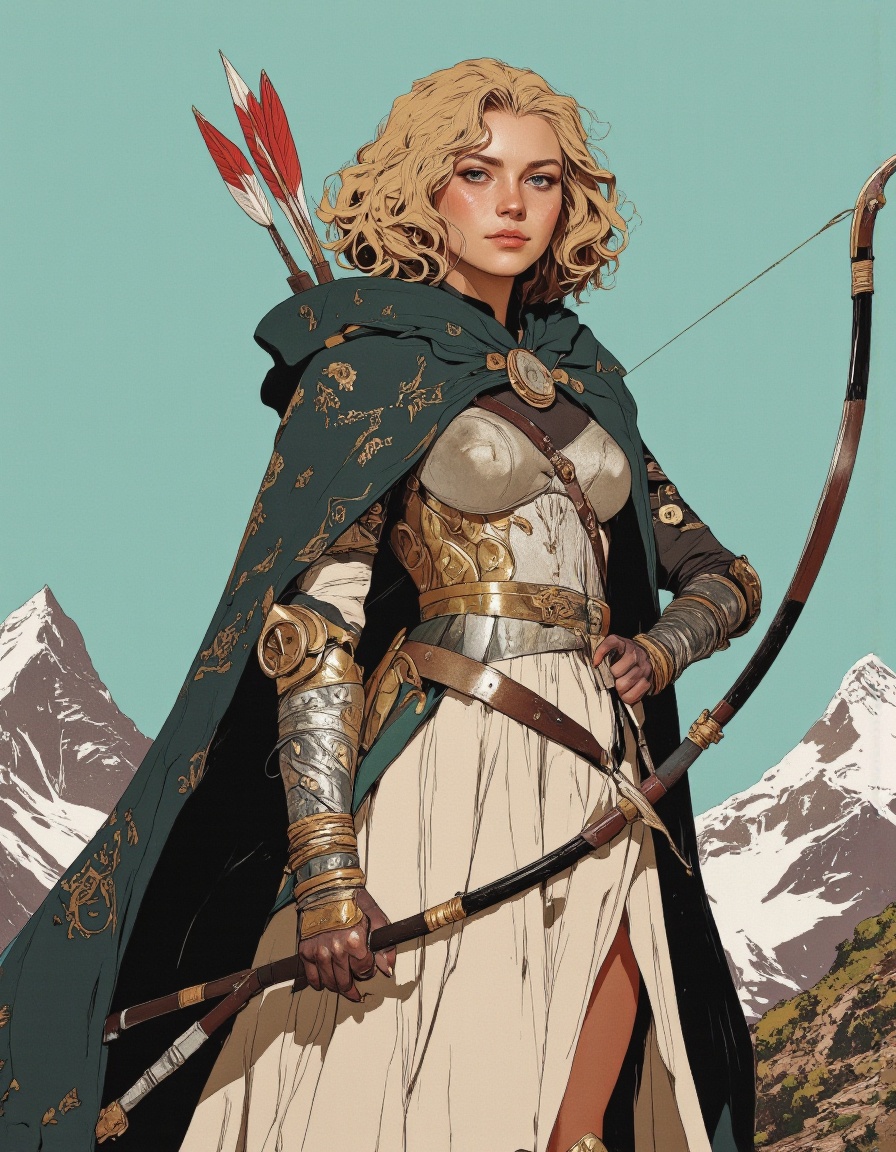 By Phandigrams. A digital illustration shoot from a portrait camera angle about a female warrior standing confidently with...